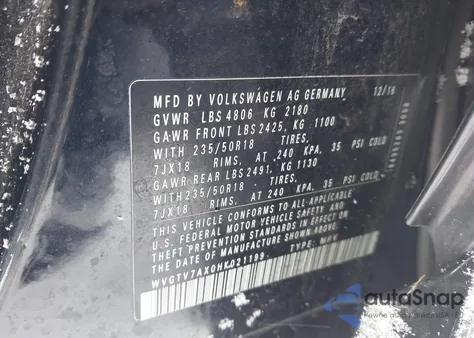 2017 Volkswagen Tiguan 2.0T Sport from USA, damaged, VIN WVGTV7AX0HK021199